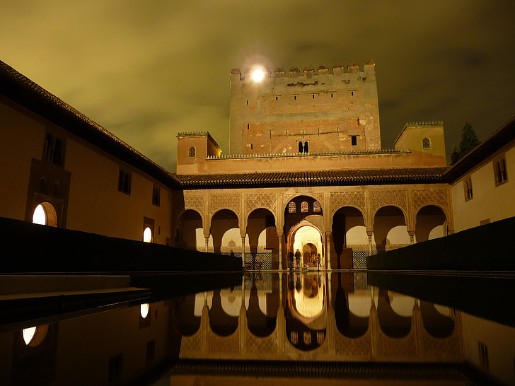 Granada, Španjolska, zgrada, arhitektura, Stupci, noć, večer