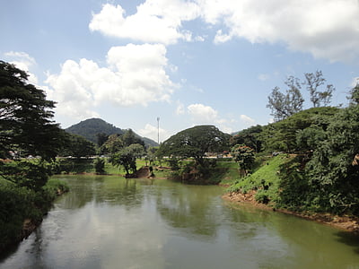 rivière, Sky, nuages, montagnes, paysage, Sri lanka, Peradeniya