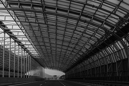 tunel, autostrada, Republica Cehă, alb-negru, cu maşina, muta, oţel