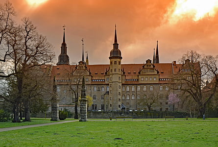 Merseburg, Sachsen-anhalt, Tyskland, slott, gamla stan, platser av intresse, soluppgång
