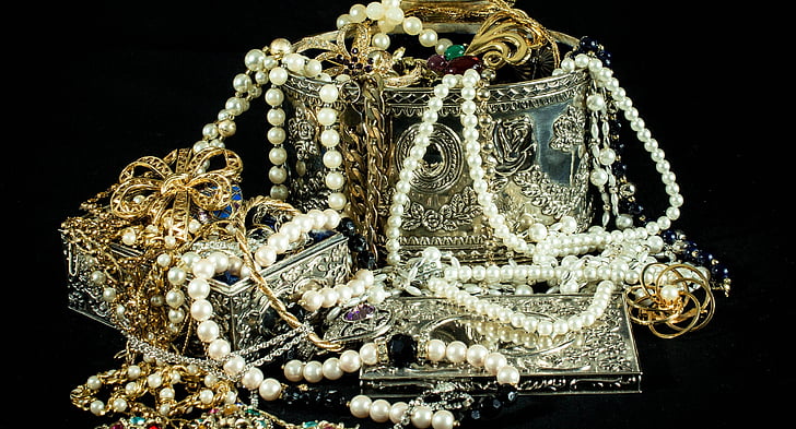 juveler, smykker, halskæde, rømning, guld, sølv, perler