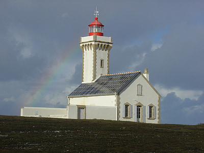 lighthouse, brittany, storm, foals, rainbow