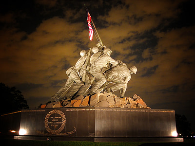 marine corps memorial, washington dc, statue, landmark, world war ii, night, sky
