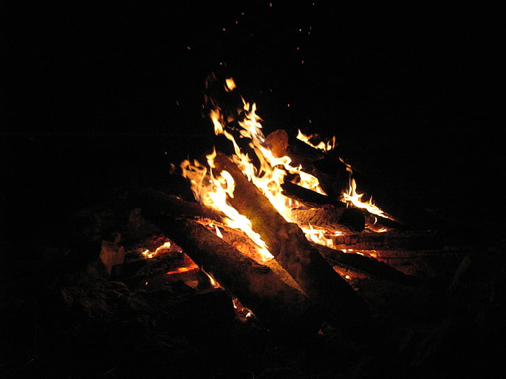 vatra, plamen, noć, žuta, snimanje, drvo vatra, topline