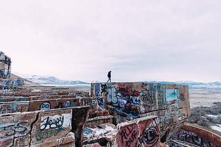 abandonado, arte, Graffiti, persona, ruinas