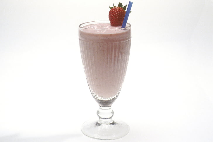 Shake, piima, jook, maasikas, terve, värske, klaas