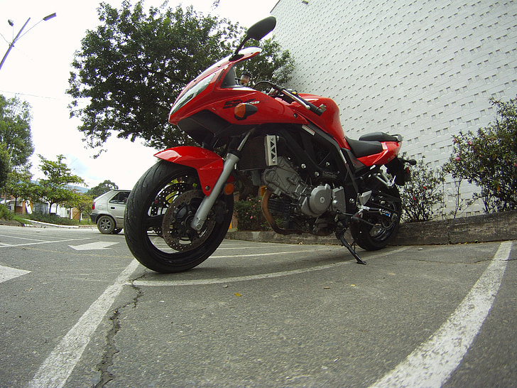 moto, Suzuki, moto, SV 650, rouge, vélo