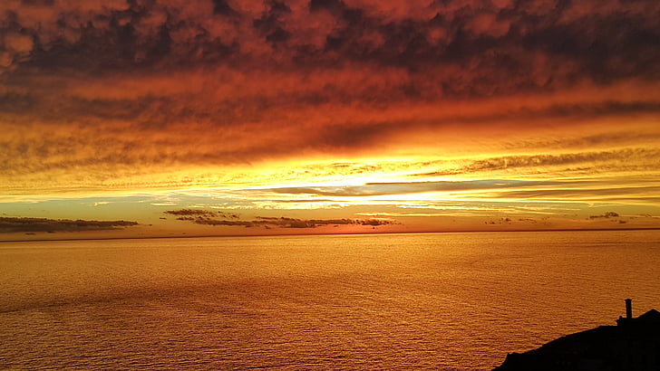 puesta de sol, Puerto, Montevideo, Rambla, mar, naturaleza, al atardecer