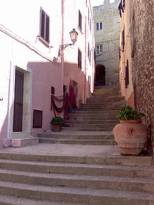 vanha kaupunki, portaat, Holiday, Sardinia, vaaleanpunainen mieliala