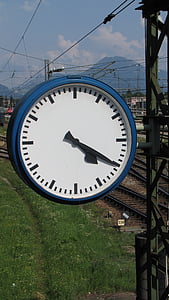 clock, time indicating, railway station, station clock, railway, rail traffic, seemed