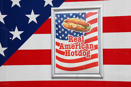 reklame, ekte amerikansk hotdog, flagg, Amerika
