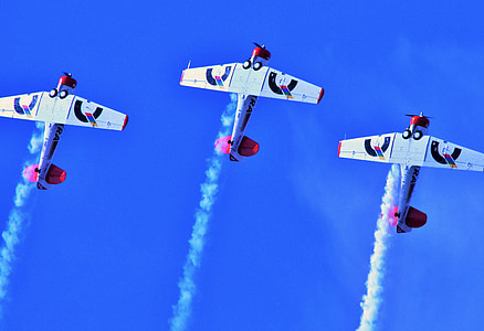 air show, aircraft, formation, aerobatic manoeuvres, american t-6, harvards, smoke