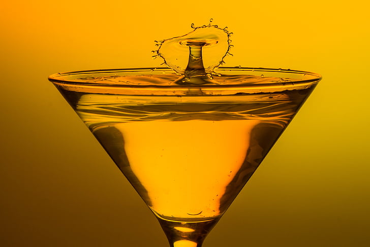 vidro, Martini, coquetel, copo de cocktail, gotejamento, alta velocidade, gota de água