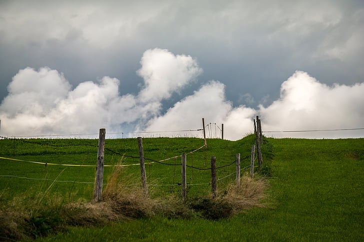 away, clouds, pasture, sky, fence, green, alm