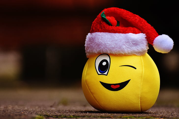 Karácsony, smiley, vicces, nevetni, Wink, Santa kalap, kalap