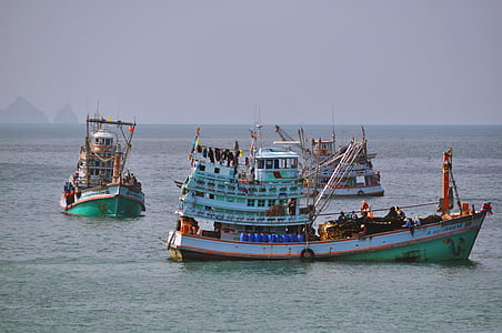 Thaiföld, csónakok, tenger, víz, hajó