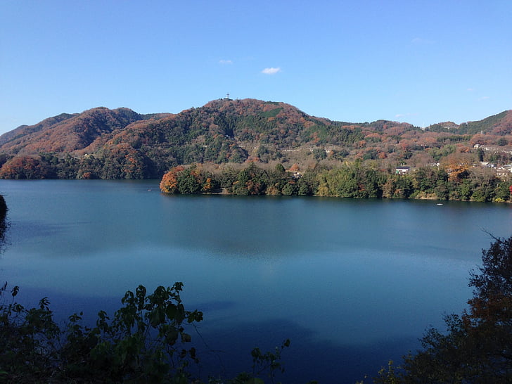megtekintés, tó, természetes, tsukuiko, Kanagawa, Japán, kerékpározás, szünet