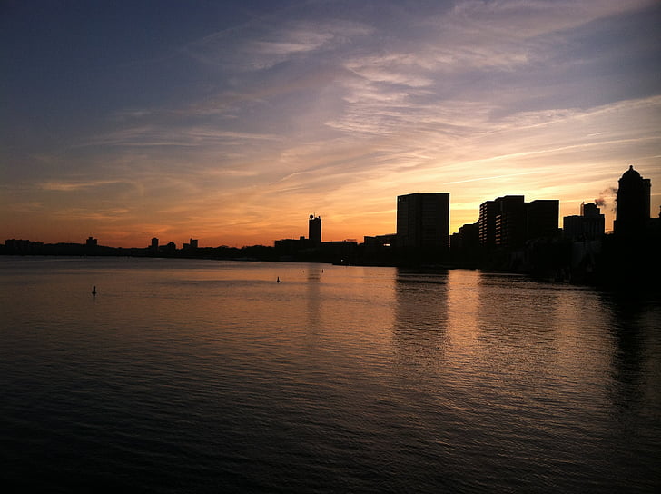 Boston, soumraku, Panorama, Západ slunce, soumrak, městské panorama, Panoráma města