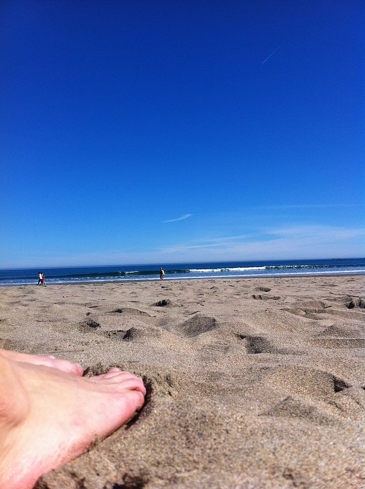 barefoot, beach, person, sea