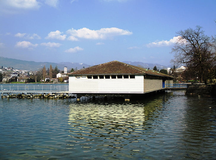 Zürichi-tó, Rapperswil-jona, fürdőház, Stege, Canton st, galllen, Svájc