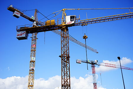 cranes, load lifter, site, baukran, build, sky, construction work