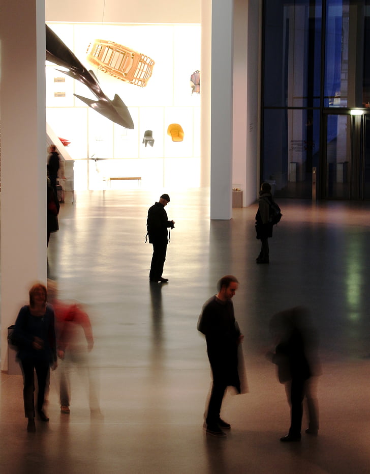 Musée, Galerie d’art, Munich, humaine, mouvement, stand, Hall d’accueil