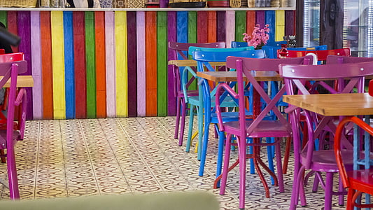 kolory, stół, krzesło, Kawiarnia, miejsce