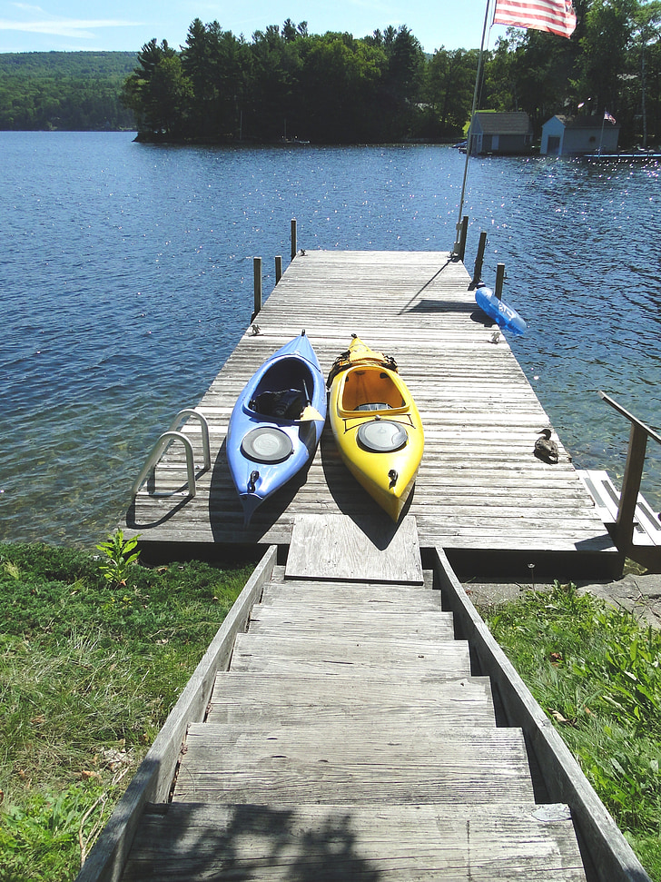 dock, summer, vacation, kayaks, lake, lake shore, sunshine