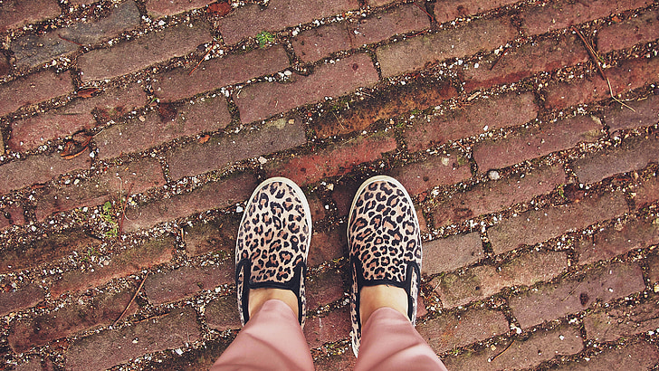 slipons, kingad, jalad, Leopard, stiil, mood, jalutuskäigu