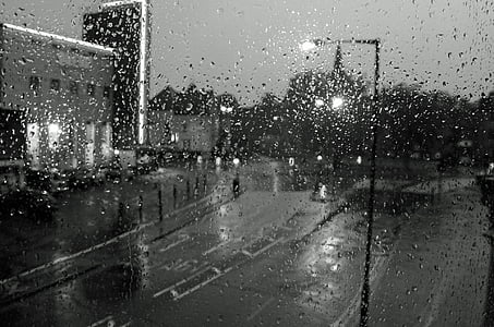 esőcseppek, csepp, ablak, fekete, fehér, háttér, víz