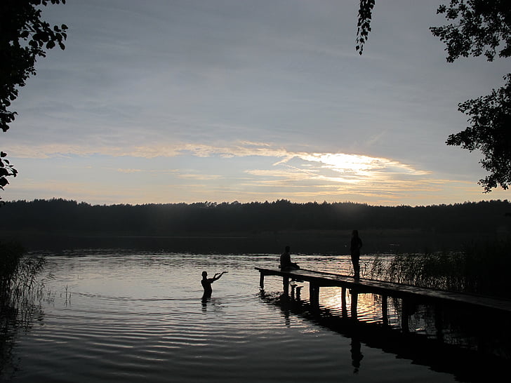 ทะเลสาบ, พระอาทิตย์ตก, ตอนเย็น, ดู, ธรรมชาติ, โปแลนด์, ทไวไลท์