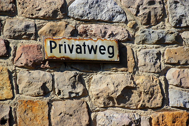 Schild, Privatstraße, Straßenschild, Wand, Hinweis, Zeichen, Private