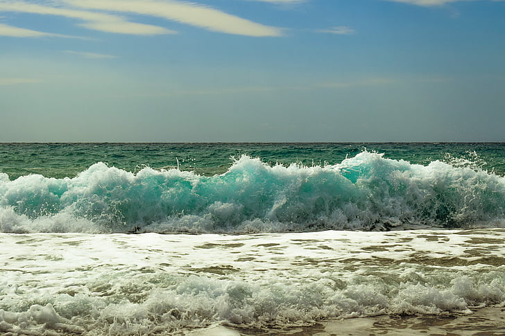 gelombang, Smashing, busa, semprot, laut, alam, Angin