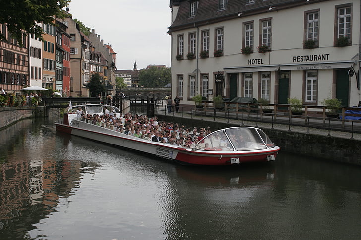 歐 chau, francia, Strasbourg, székesegyház, építési, folyóparton, Yacht