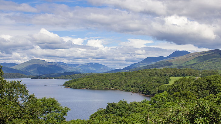 ezers, Loch lomond, caurums, Skotija, ūdens, ainava, mākoņi