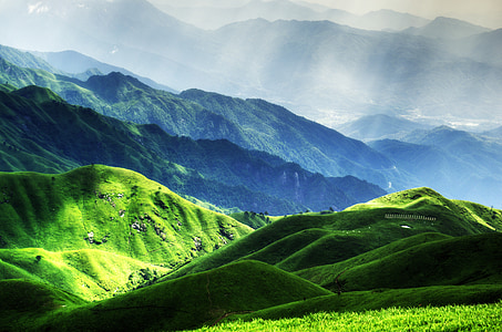 wugongshan, montagnes, lumière, plante, montagne, nature, colline