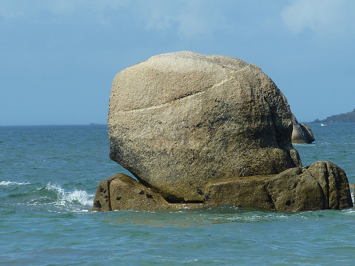 rocha, mar, litoral, natureza, Rock - objeto, praia, azul