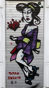 kardin, Graffiti, naine, tätoveering, Berliin