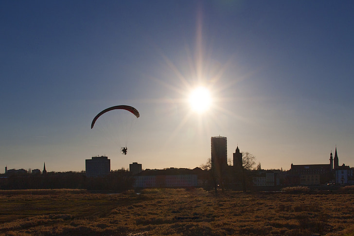 słubice, the sun, sky, city, hang glider