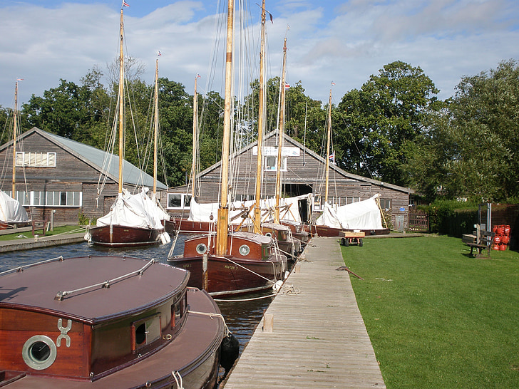 sejlads, Norfolk broads, hunter's yard, ludham, båd bygning, traditionelle, sejl