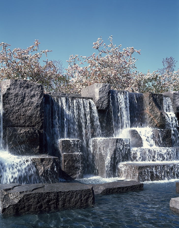 cascata, Memorial, alberi, ciliegia, roccia, scenico, acqua