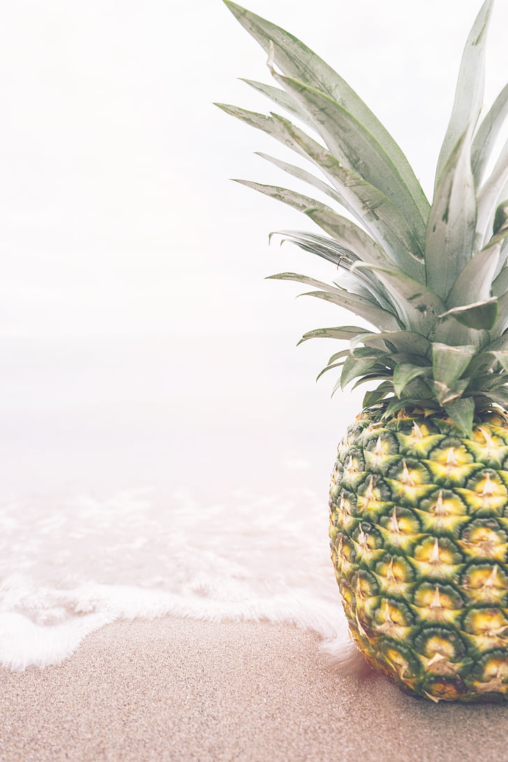 beach, food, fruit, healthy, pineapple, sand, sea