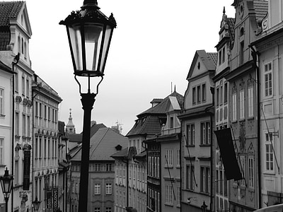 floor lamp, lantern, city, houses, street