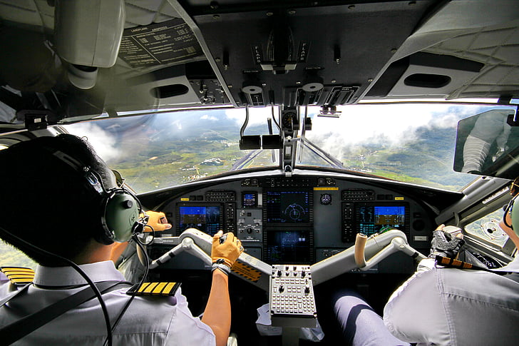 Bario, piloti, Borneo, DHC-6-400 pilotski kabini, letenje, kelabit Gorje, de havilland