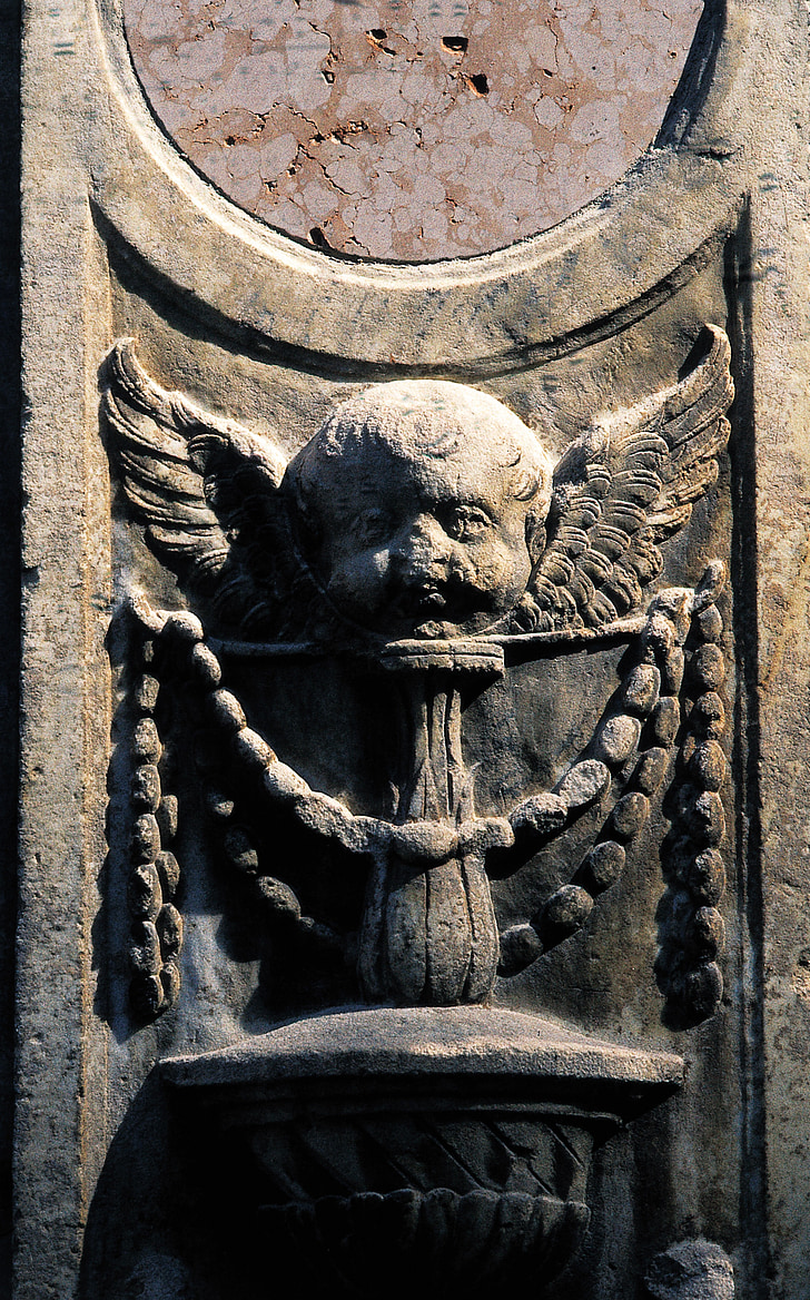 Àngel, querubí, commemorativa, marbre, figura, façana, Renaixement