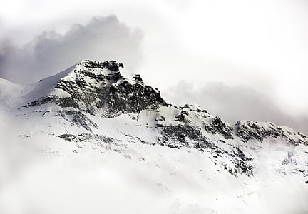 mountain, covered, snow, daytime, cloud, clouds, mountainous