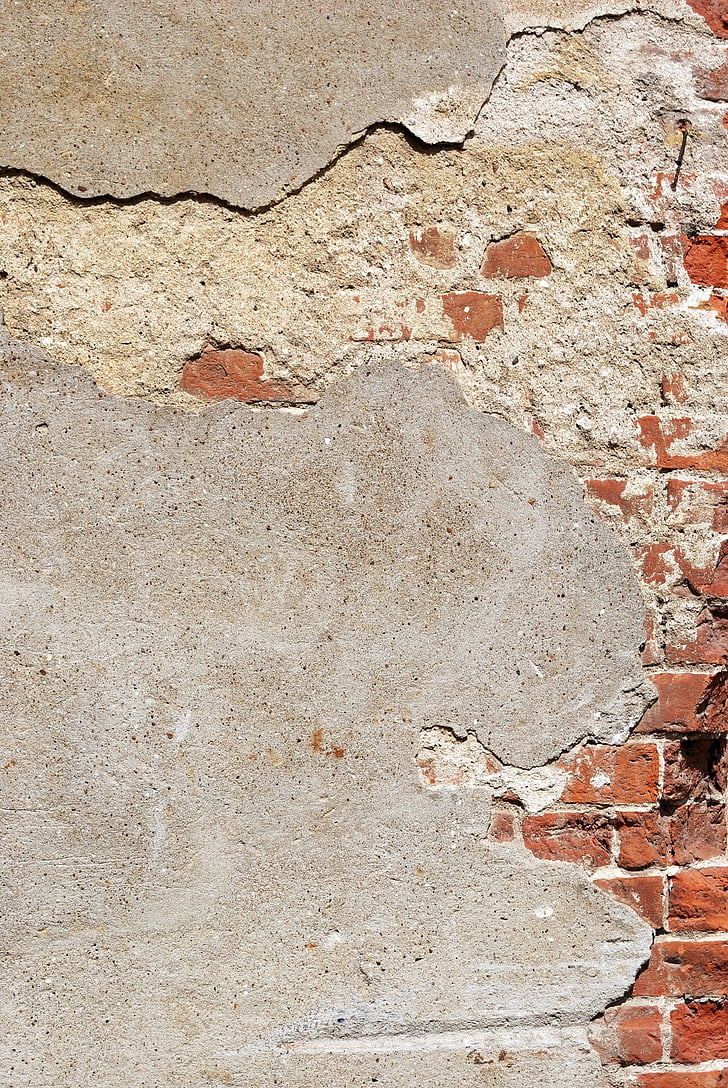 wall, plaster, ripped, weathered, bricks, aged, background