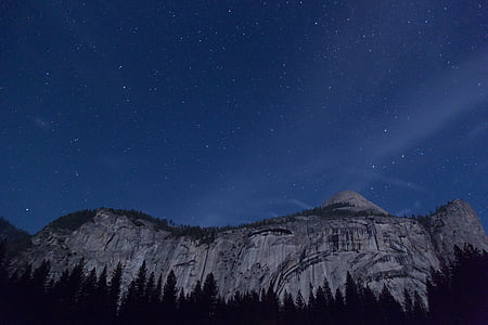 планинска верига, нощ, звезди, пейзаж, природата, планински, звездната светлина