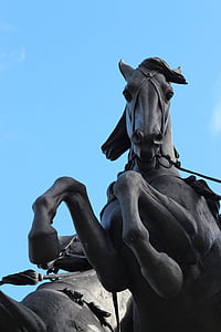 horse, statue, sculpture, monument, landmark, sky, blue