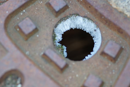 drain, iced, winter, stainless, cold, frozen, eiskristalle